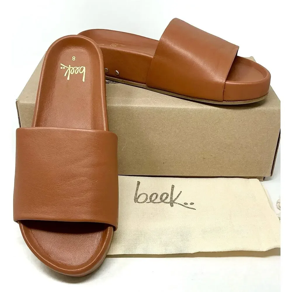 🆕Beek Pelican Tan Leather Platform Slide Sandal